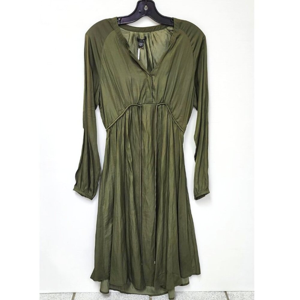 Soon Women's Khaki Green Long-Sleeved Midi Feeding Dress W/Waist Tie Size M